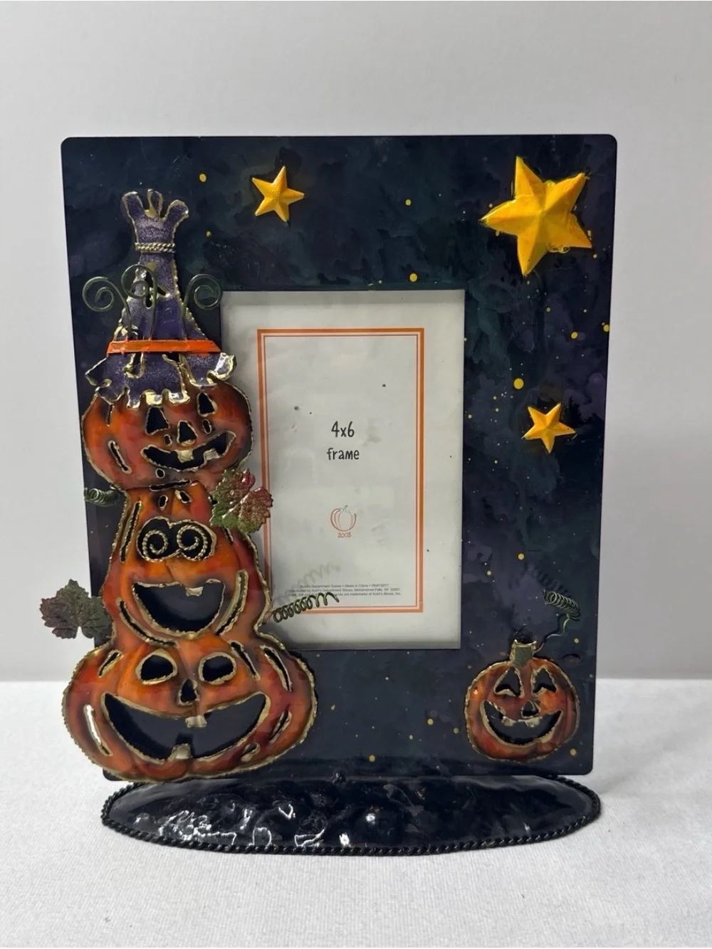 Halloween Pumpkin 4x6 metal Picture Frame - Orange & Black